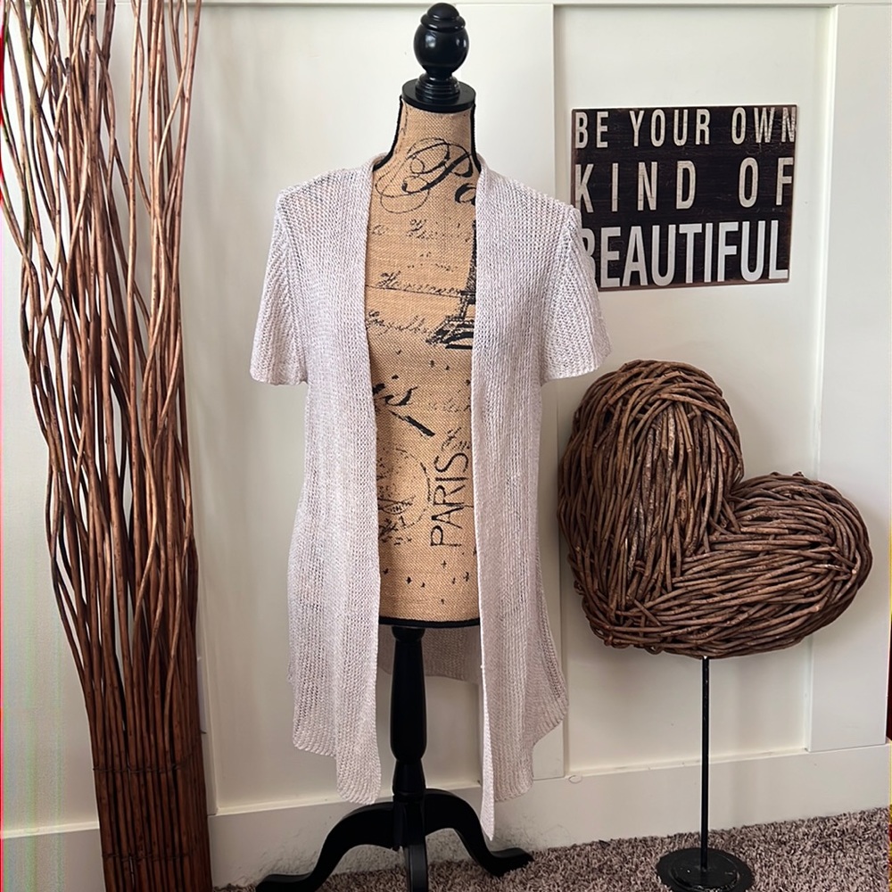 Coldwater Creek Tan Short Sleeve Open Front Cardigan
